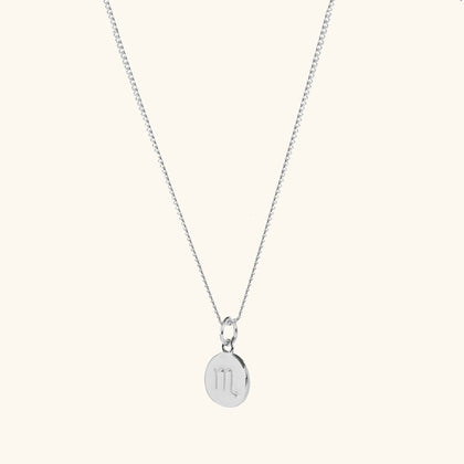 Zodiac Symbol Disc Curb Chain Necklace in Silver